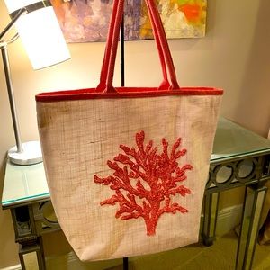 Beautiful Coral beaded tote/beach bag